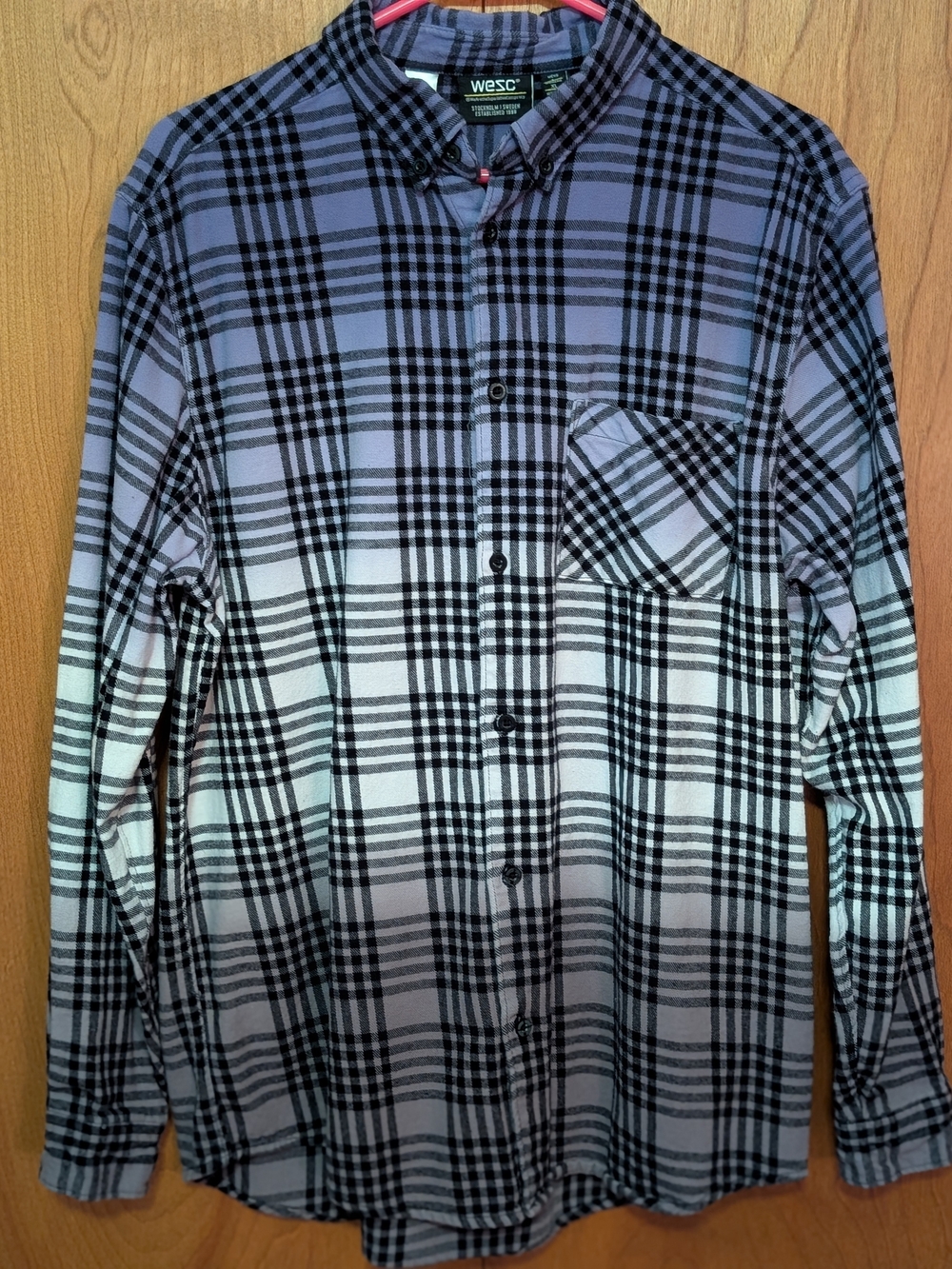 WESC Men's Purple, Black & Gray Plaid Button-Up Shirt